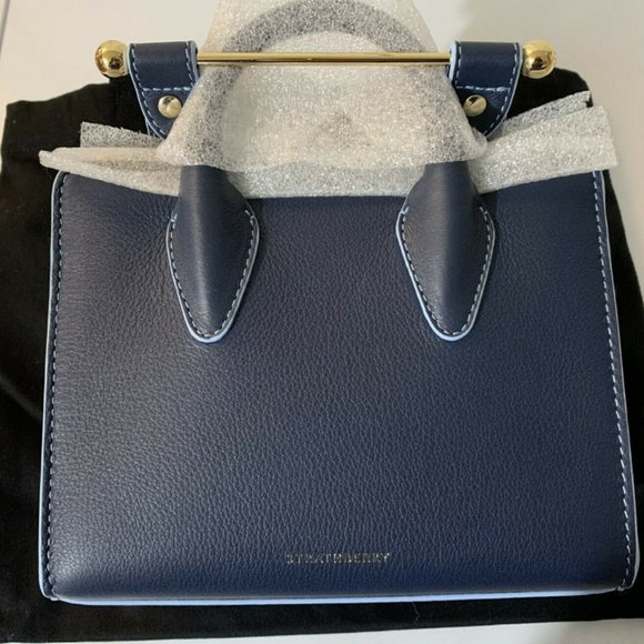 The Strathberry Nano Leather Tote in Navy /Sky Blue Edge Stitch MSRP$505 - Picture 1 of 7